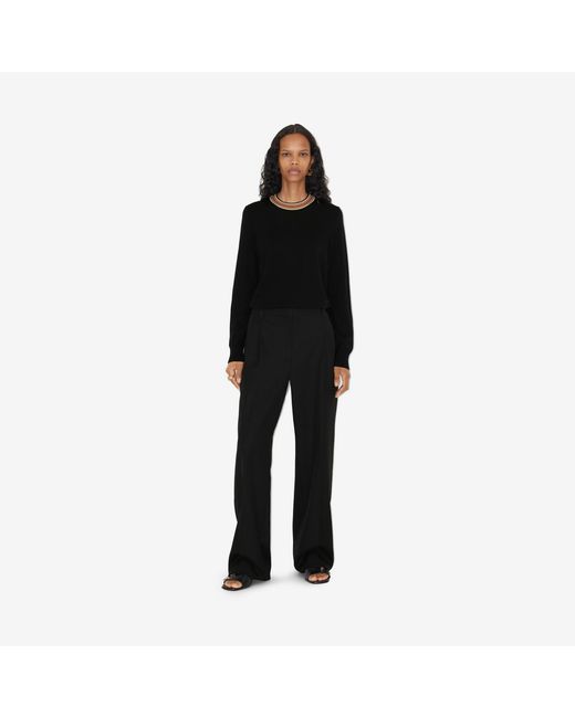 Burberry Black Stripe Detailed Logo Embroidered Jumper