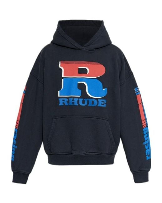 Rhude Blue Logo Printed Hoodie for men