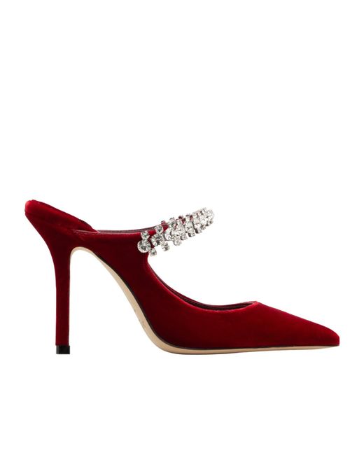 Jimmy Choo Red Heeled Mules "Bing"
