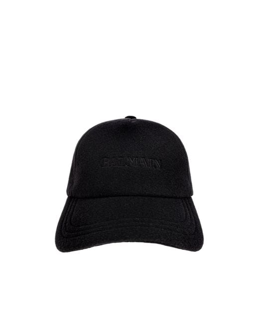 Balmain Black Logo-Embroidered Wool Cap for men