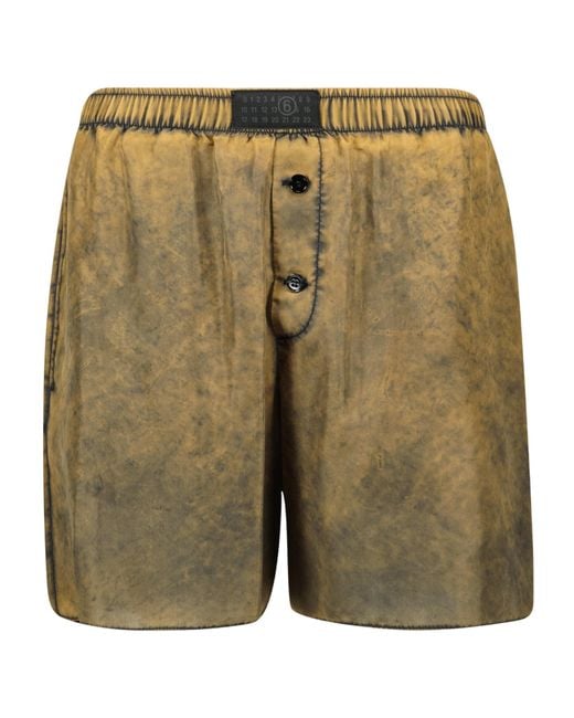MM6 by Maison Margiela Green Distressed-Finish Thigh-Length Shorts