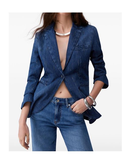 Liu Jo Blue Single Breasted Embellished Denim Blazer