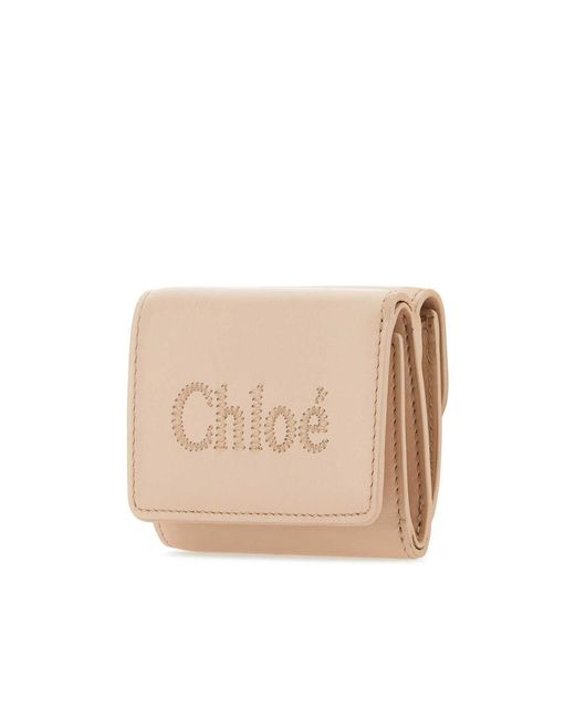 Chloé Natural Chloé Logo Embroidered Tri-Fold Wallet