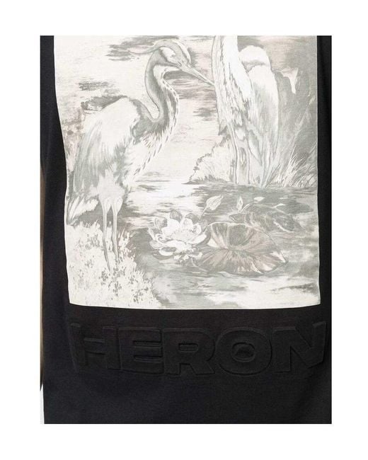 Heron Preston Black Crew Neck Heron Print T-Shirt for men
