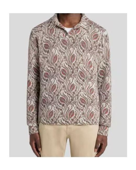 Etro Gray Foliage Motif Polo Shirt for men