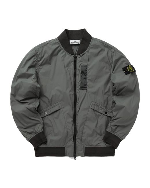 Stone Island Gray Logo Patch Zip-Up Bomber Jacket for men