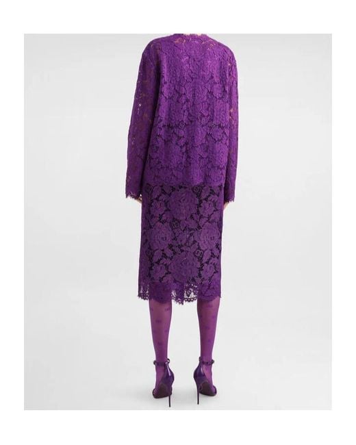 Dolce & Gabbana Purple Lace-Detailing Midi Skirt