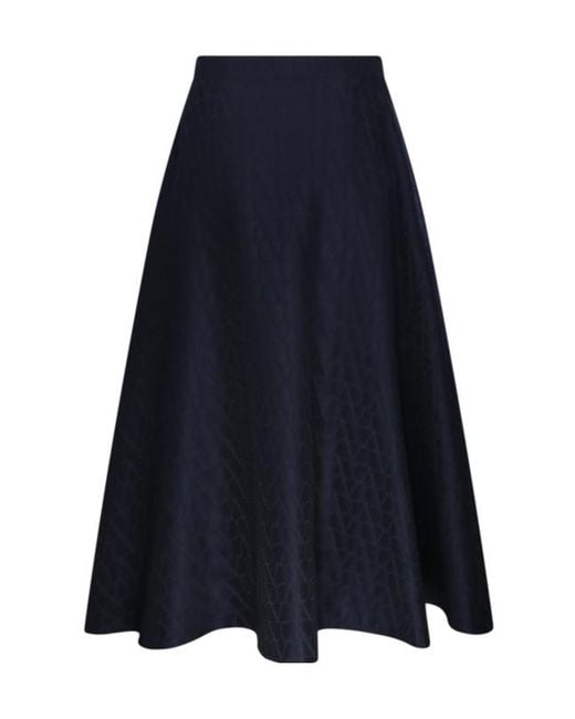 Valentino Blue All-Over Logo Patterned Pleated Skirt