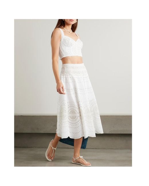 Charo Ruiz White Anglaise Cotton-Blend Midi Skirt