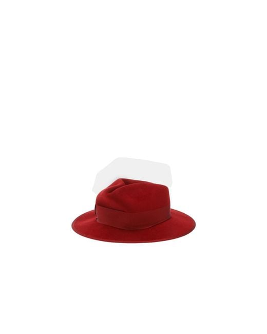 Gucci Red Bright Woolen Wide-Brim Fedora