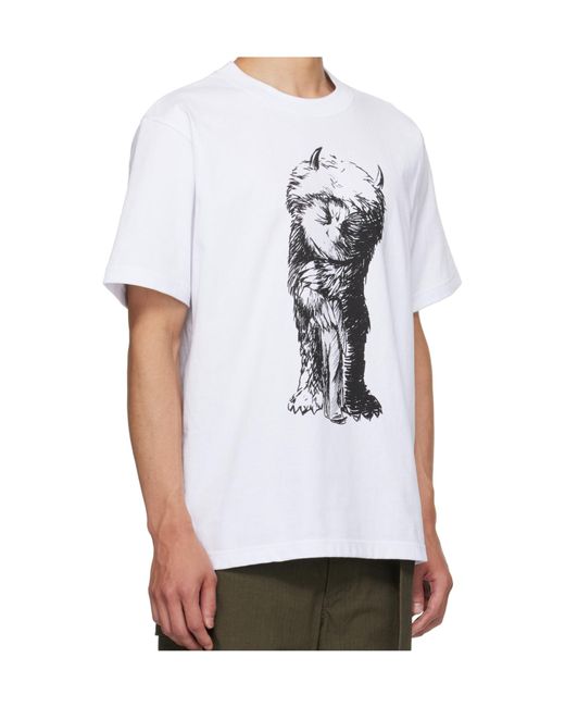 Sacai White Graphic-Print Cotton T-Shirt for men