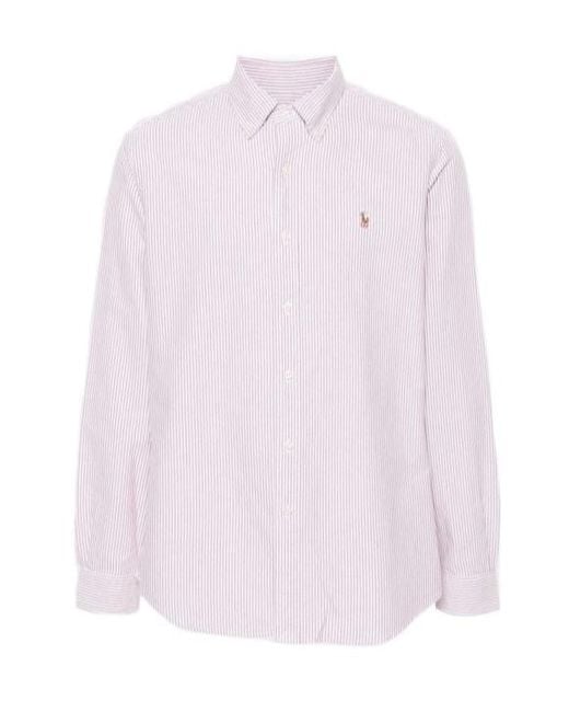 Polo Ralph Lauren Pink Custom Fit Striped Oxford Shirt for men