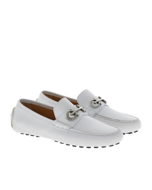 Ferragamo White Driver With Gancini Ornament for men