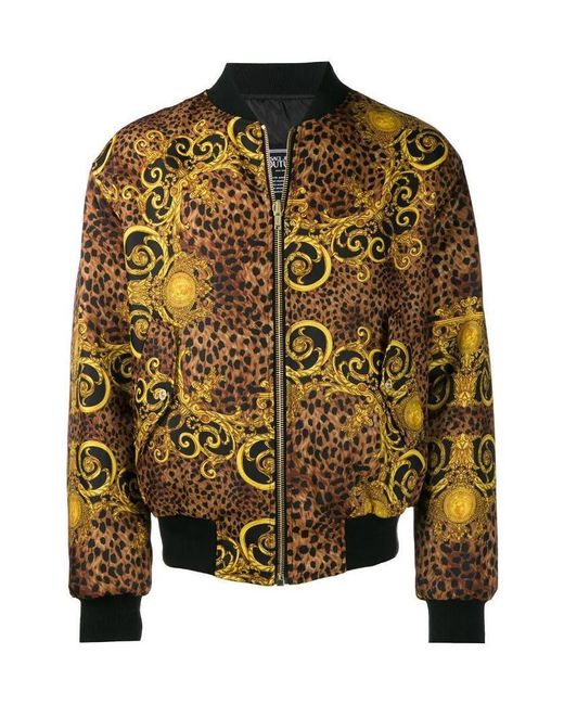 Versace Jeans Yellow Leopard Zipper Baseball Jacket for men