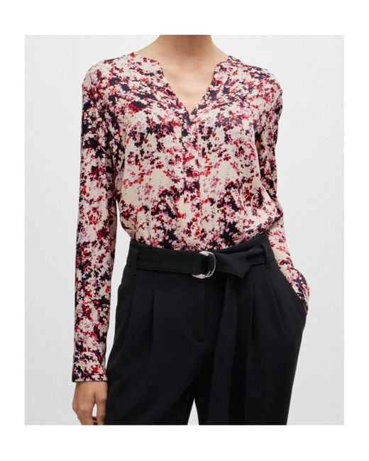 Boss Pink Floral-Print Satin Shirt