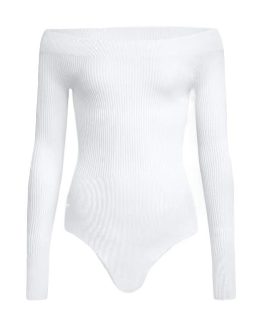 Alaïa White Alaïa Off-Shoulder Ribbed Bodysuit