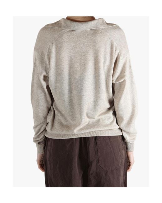 Auralee Gray Cashmere Blend Long-Sleeved Knit Polo Shirt