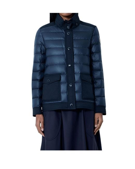 Moncler Blue Origan Logo Patch Down Jacket