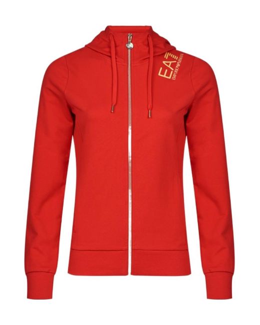 EA7 Red Hoded Zipper Casual Jacket