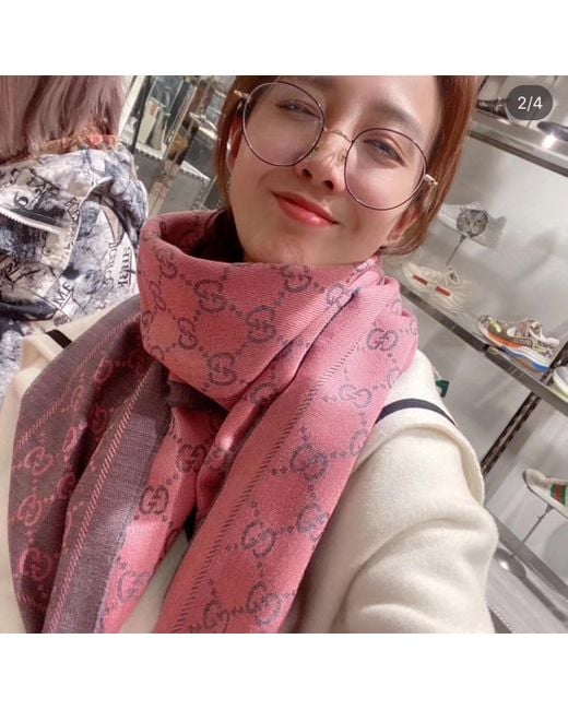 Gucci Pink Gg Supreme Jacquard Scarf