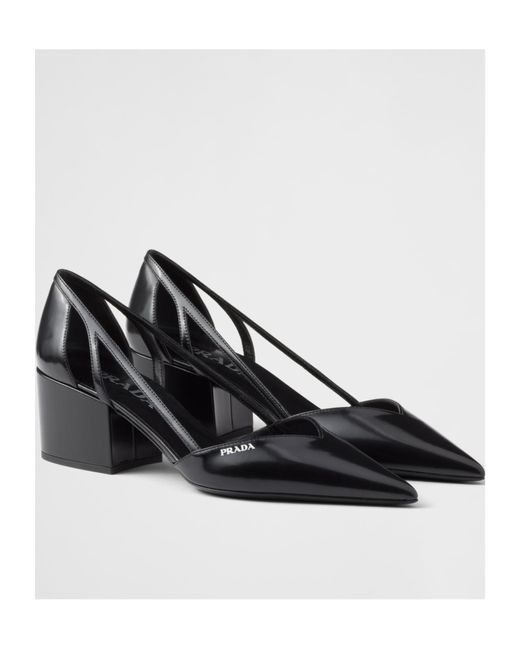 Prada Black Brushed Leather Cut-Out Pumps