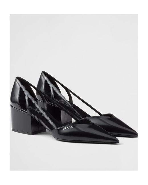 Prada Black Brushed Leather Cut-Out Pumps