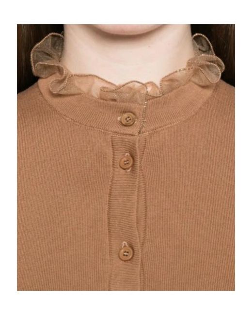 Fabiana Filippi Brown Ruffled Buttoned T-Shirt