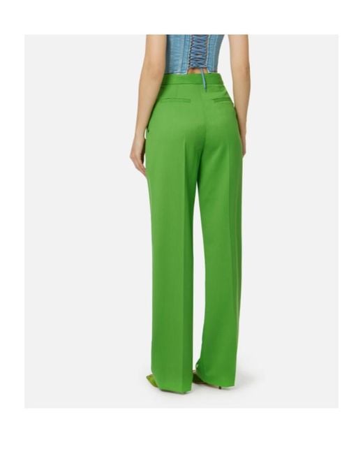 Elisabetta Franchi Green Pleated-Front Tailored Trousers