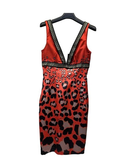 Just Cavalli Red V-Neck Sleeveless Dress