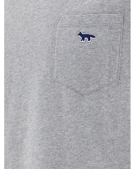 Maison Kitsuné Gray Embroidered-Logo Pocket T-Shirt for men