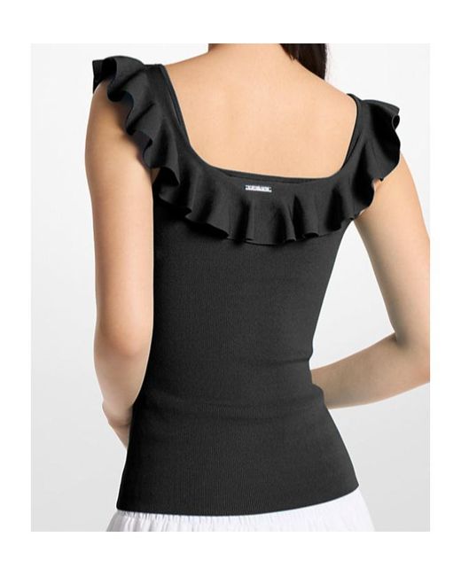 MICHAEL Michael Kors Black Ruffled Stretch Tank Top