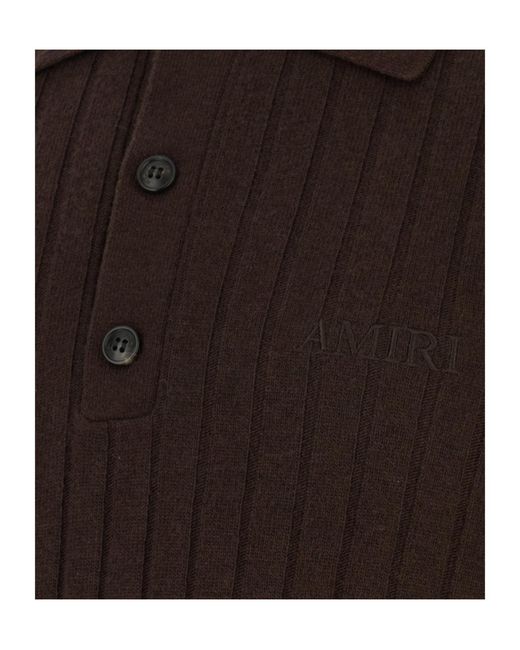 Amiri Brown Soft Ribbed Knit Polo Shirt for men