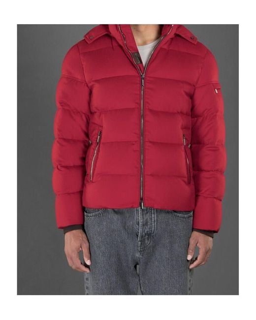 Moorer Red Zip-Up Hooded Down Coat for men