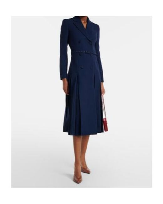 Emilia Wickstead Blue Chaney Wool Crepe Midi Dress