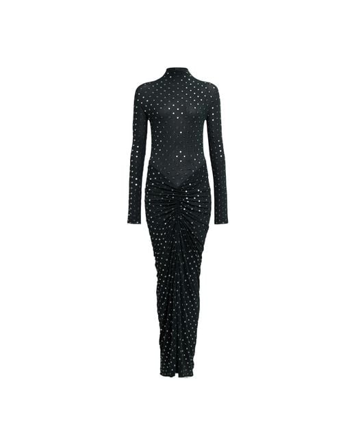 Alaïa Black Alaïa Embellished Jersey Draped Dress