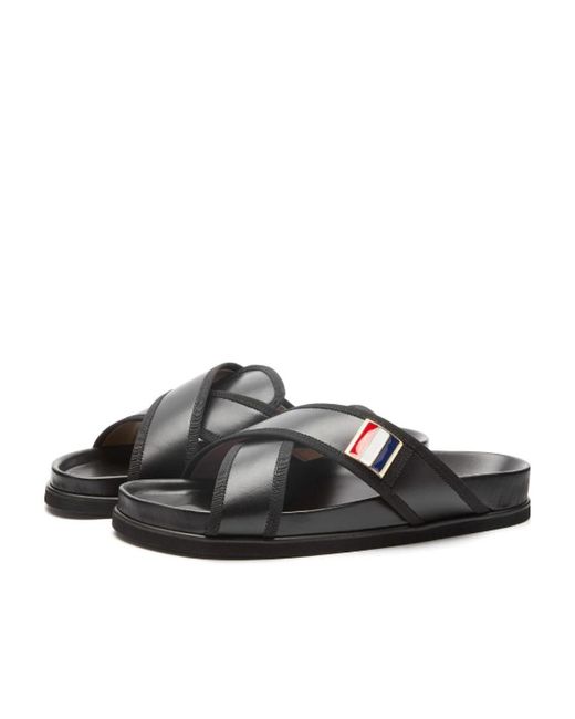 Thom Browne Black Cross-Over Flat Sandals for men