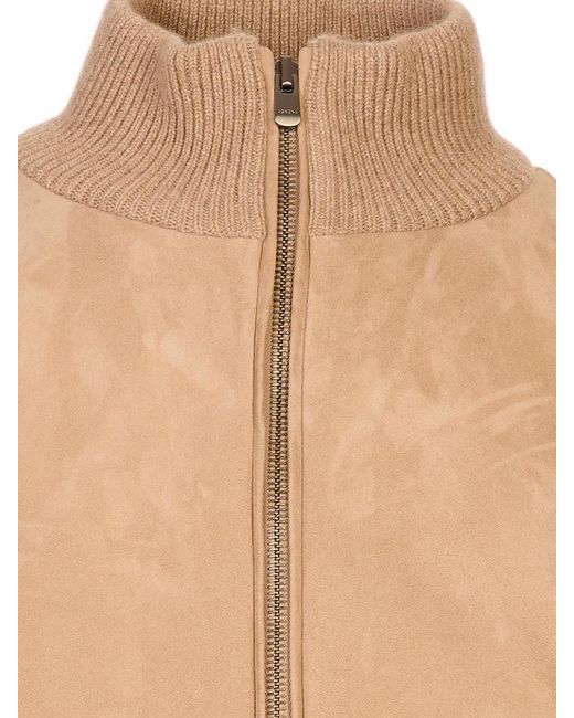 Agnona Natural Long-Sleeve Panelled Jacket With A Stand Collar for men