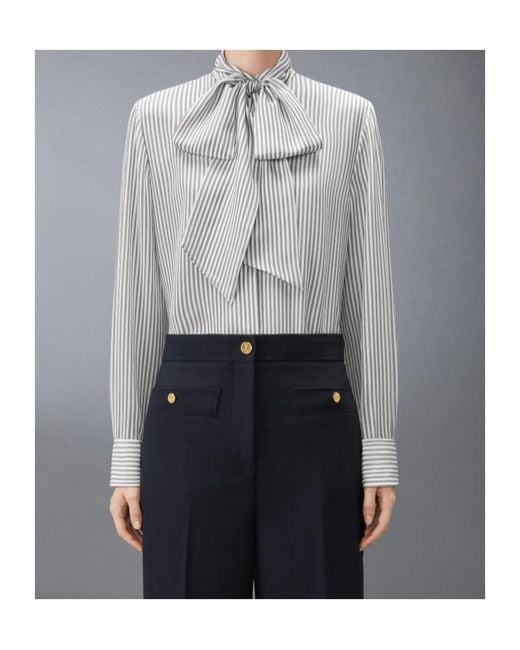 Thom Browne Gray Striped Silk-Satin Shirt
