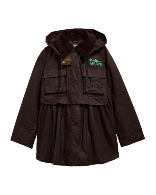 BARBOUR X GANNI Black Peplum Waxed Cotton Jacket