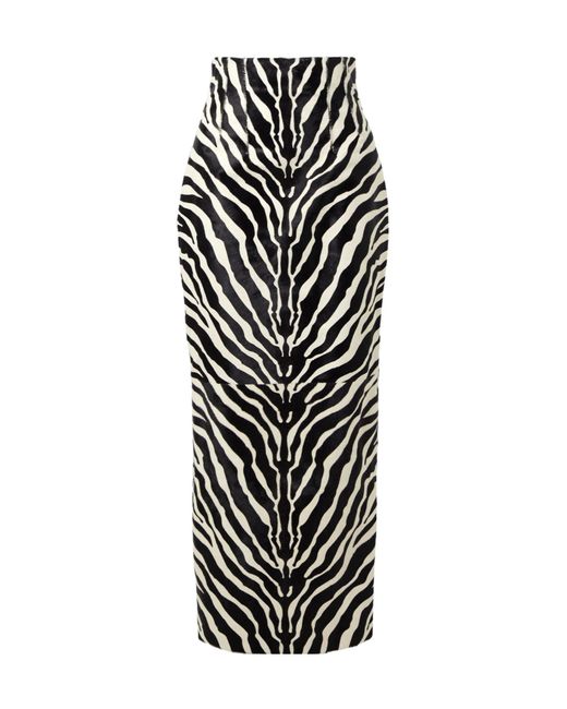 Khaite White Loxley Zebra-Print Calf Hair Midi Skirt