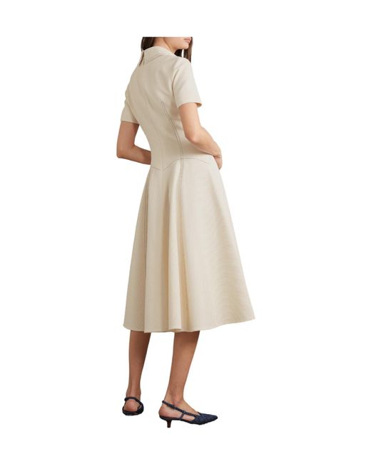 Emilia Wickstead Natural Paneled Topstitched Denim Midi Dress