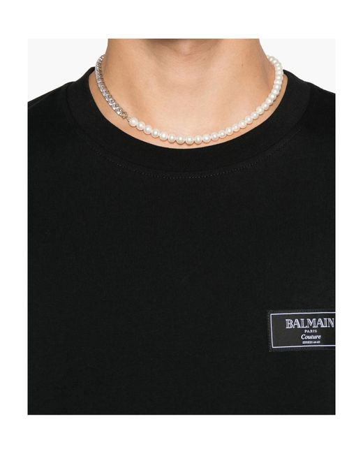 Balmain Black Logo Motif Crewneck T-Shirt for men