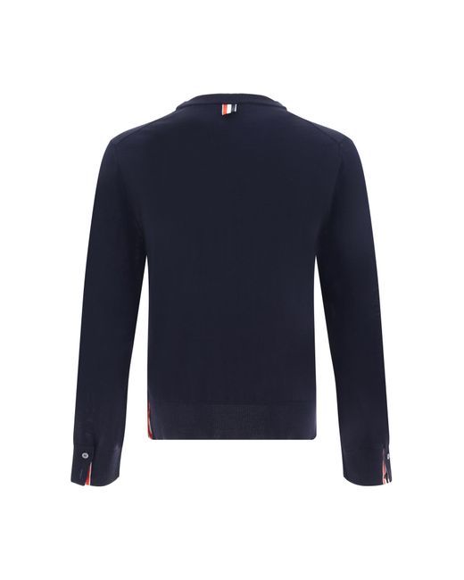 Thom Browne Blue Rwb Stripe Detailed Crewneck Jumper for men