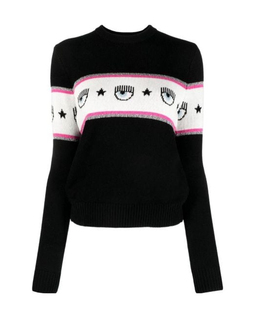 Chiara Ferragni Black Eyelike-Motif Intarsia-Knit Jumper