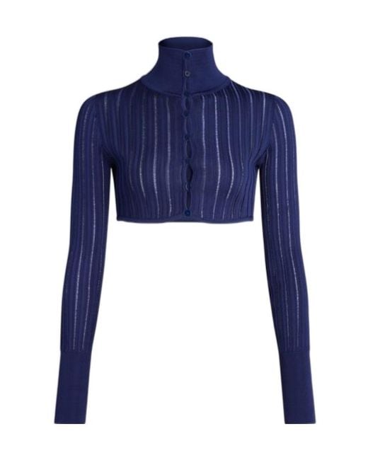 Alaïa Blue Alaïa Long Sleeved Knitted Cropped Cardigan