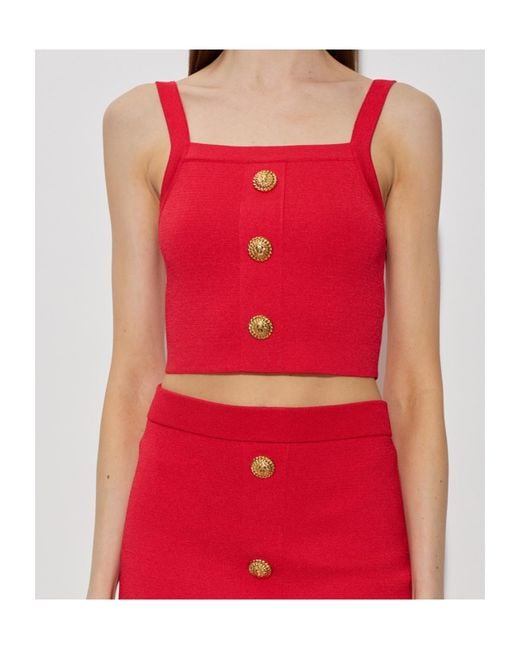 Balmain Red Buttons Knit Bralette Top
