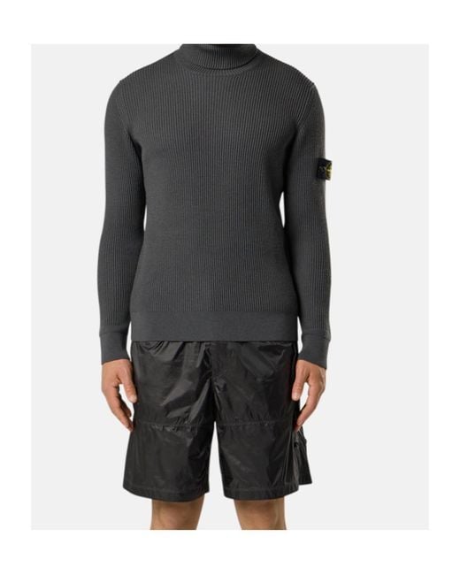 Stone Island Gray Logo Patch Turtleneck Jumper for men