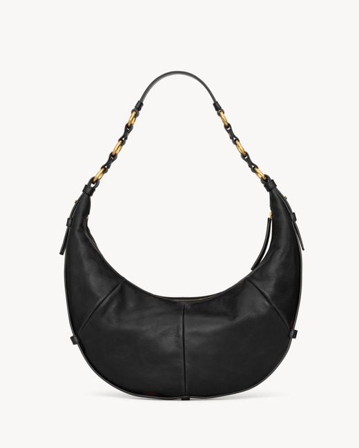 Saint Laurent Black Saharienne Lambskin Hobo Bag