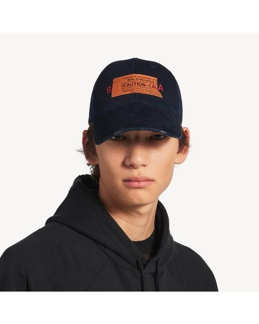 Balenciaga Blue Logo Embroidered Distressed Cap for men
