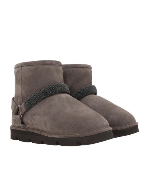 Brunello Cucinelli Brown Monile Embellished Ankle Boots